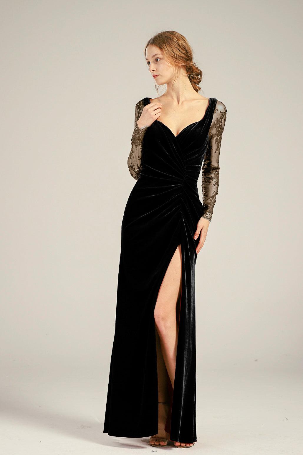 Moonlit Black Velvet Corset Long-Sleeved Maxi Dress – Club L London - USA